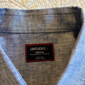 UNTUCKIT SZ MEDIUM 100% LINEN WRINKLE RESISTANT SS DRESS SHIRT